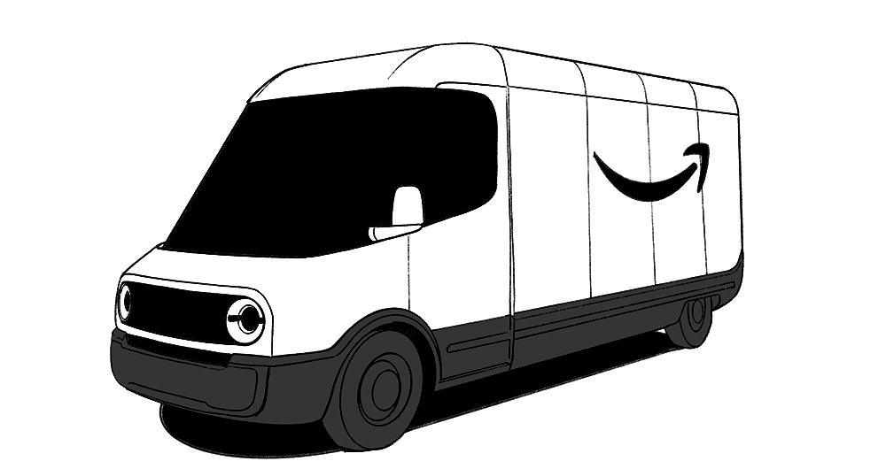 Illustrated Rivian electric delivery van for Amazon.