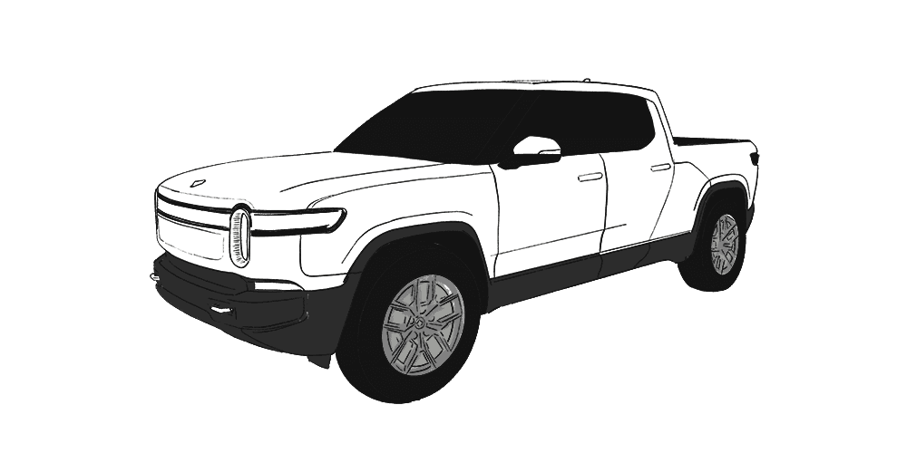 Illustrated Rivian R1T electric pickup.