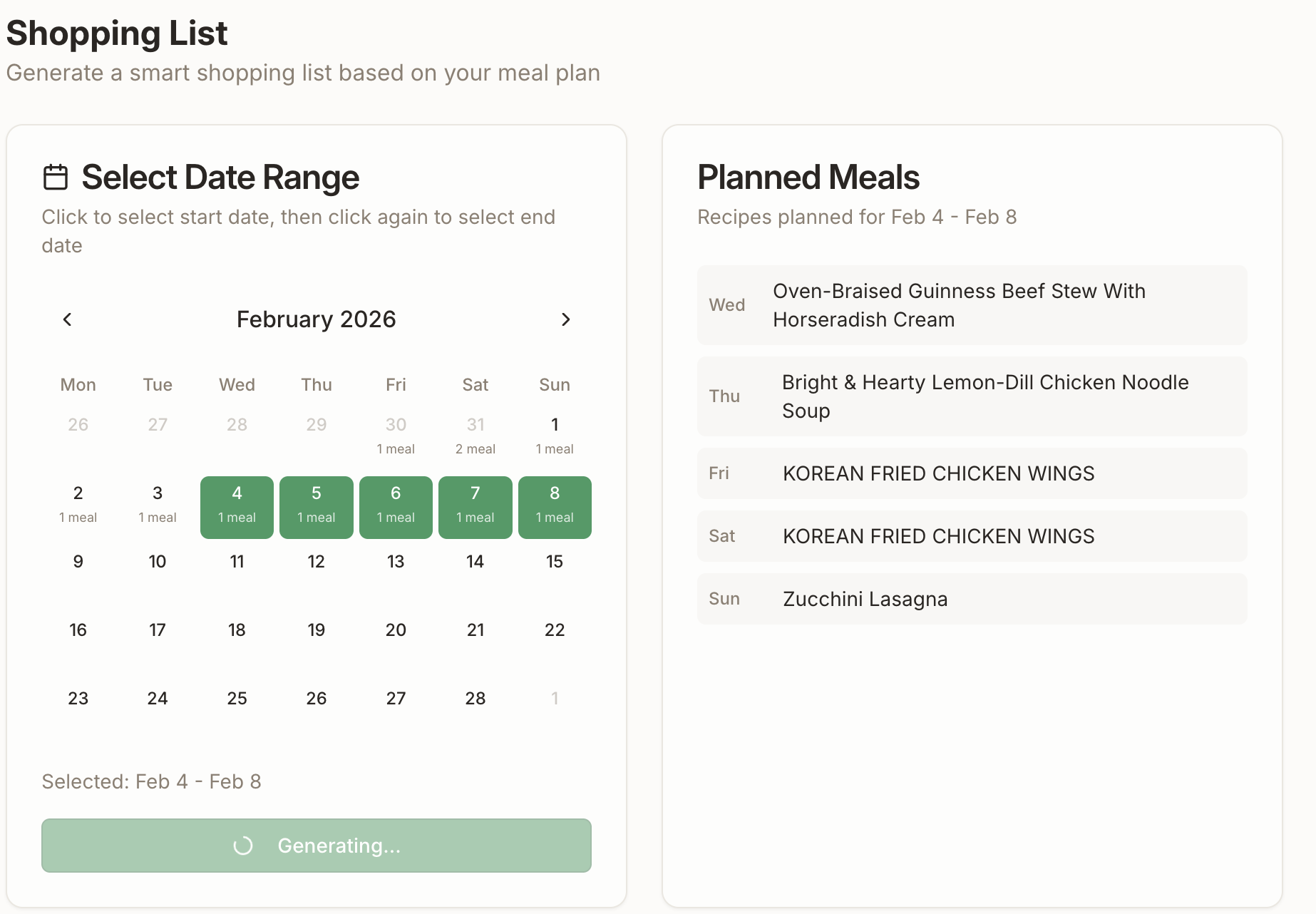 XanderBar Shopping List - smart grocery list generation